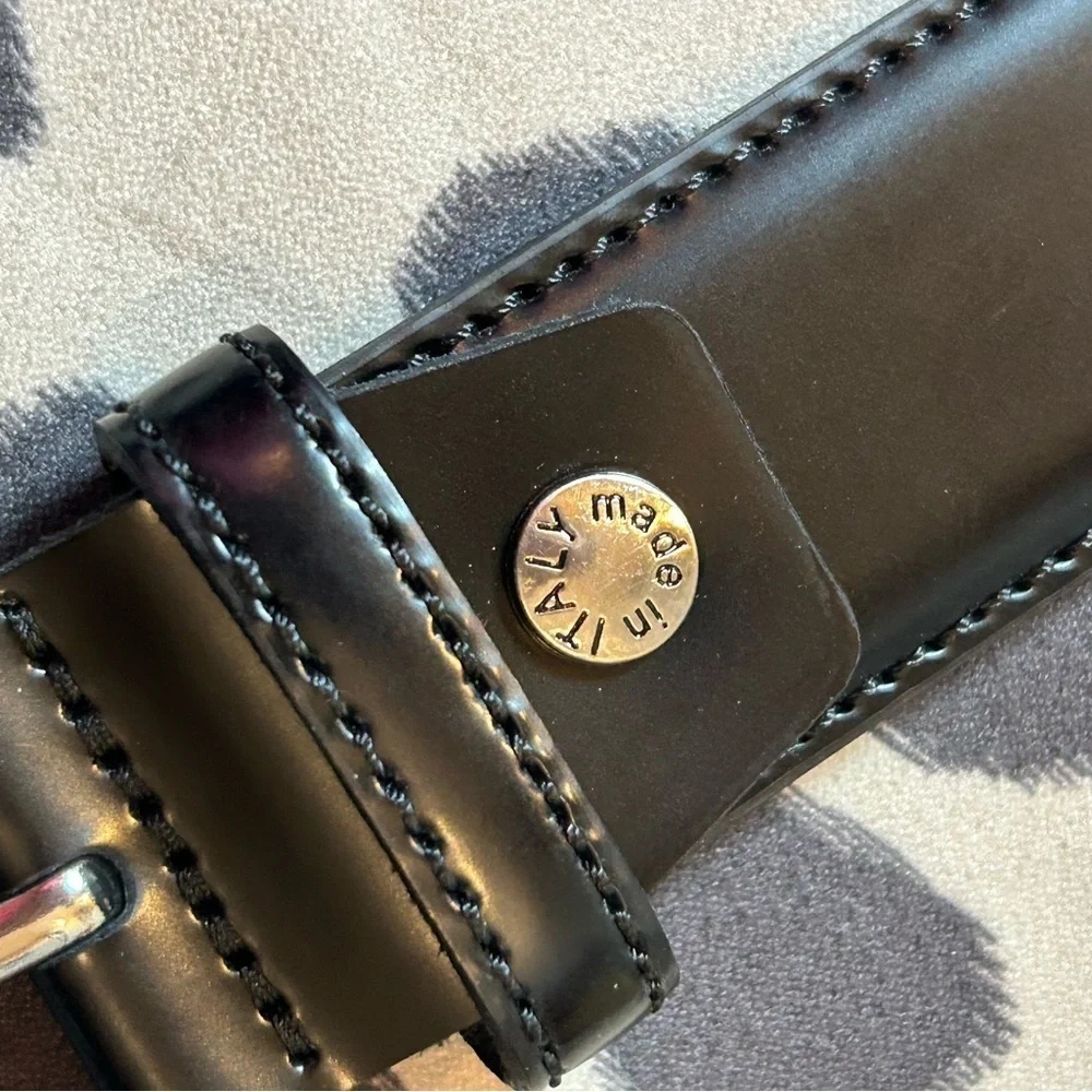 🇮🇹Italian Handmade Black Leather Belt – Size 38